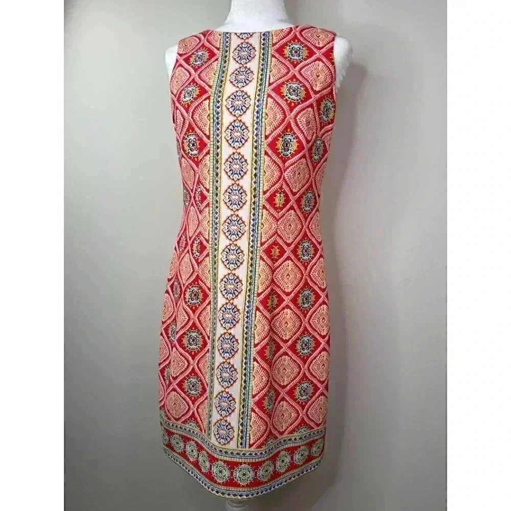 R&K Sleeveless Colorful Pattern Panel Dress - Pink, Blue, Yellow, White - 4 - Picture 2 of 14